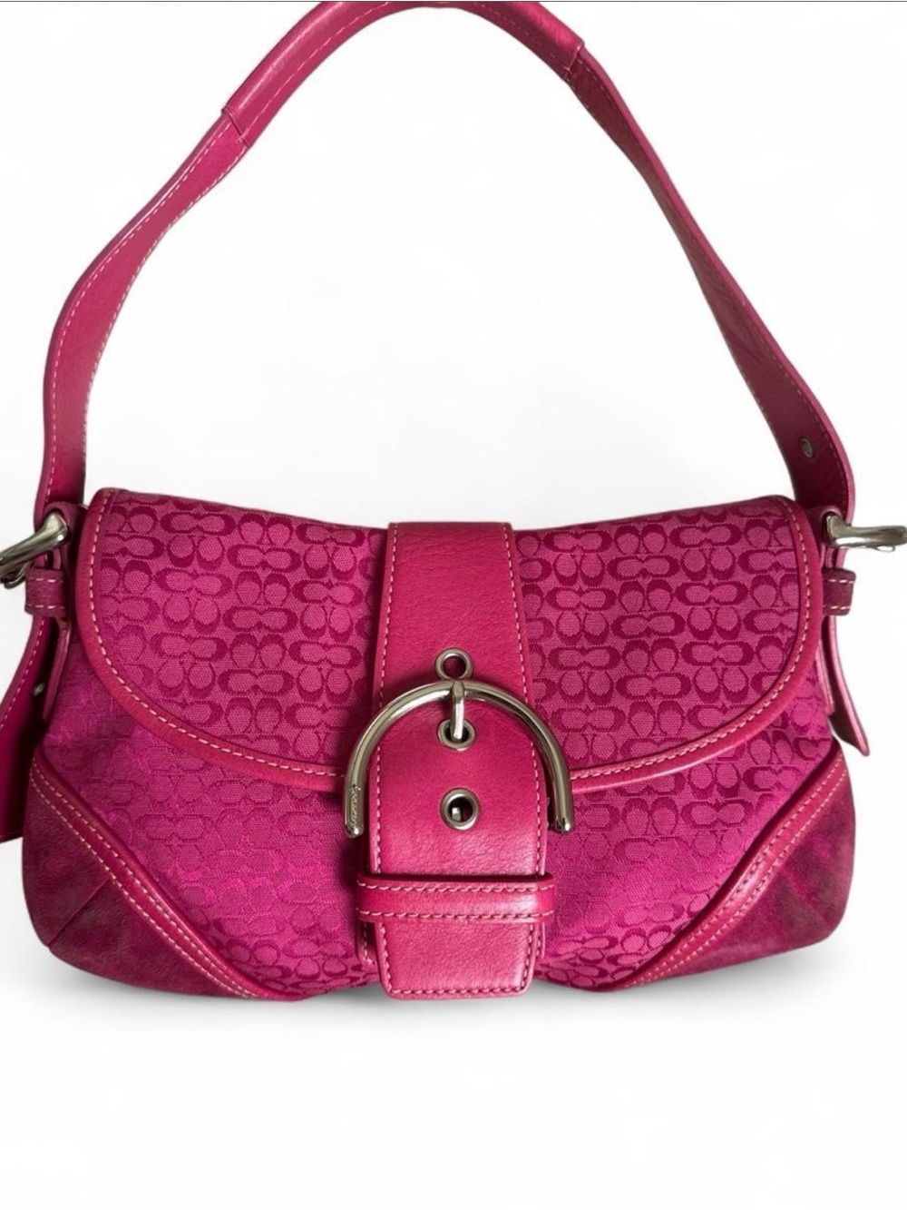 Coach Hot Pink Signature Jacquard Shoulder Bag
